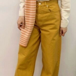 New Marni Uniqlo oversized mustard Flare Jeans. NWT